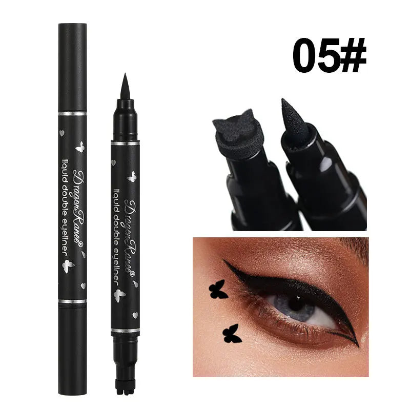 Transform Your Look with Our Dual-Ended Waterproof Liquid Eyeliner Pen Featuring Adorable Moon, Star, Heart, and Flower Stamps