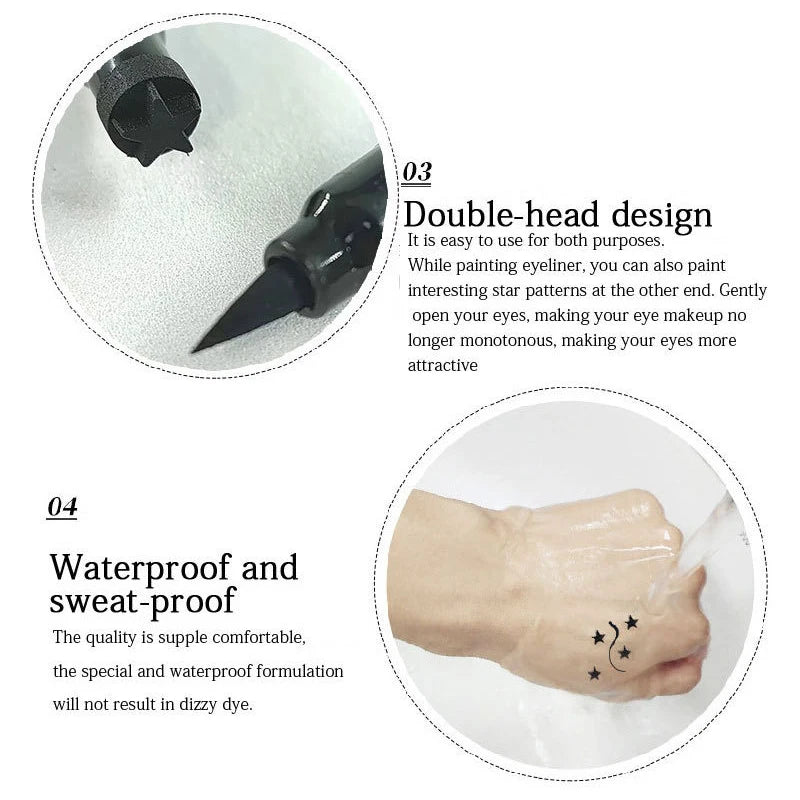 Transform Your Look with Our Dual-Ended Waterproof Liquid Eyeliner Pen Featuring Adorable Moon, Star, Heart, and Flower Stamps