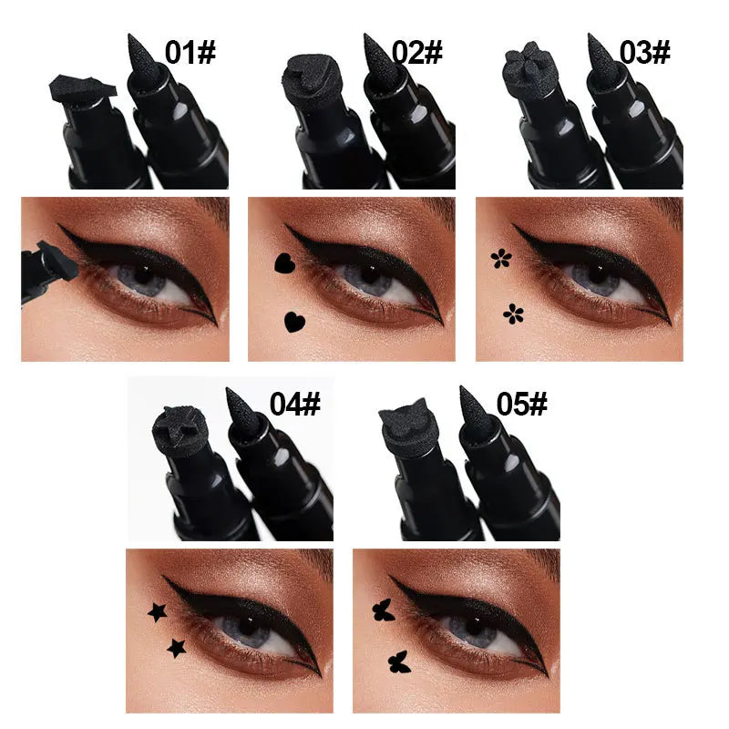 Transform Your Look with Our Dual-Ended Waterproof Liquid Eyeliner Pen Featuring Adorable Moon, Star, Heart, and Flower Stamps