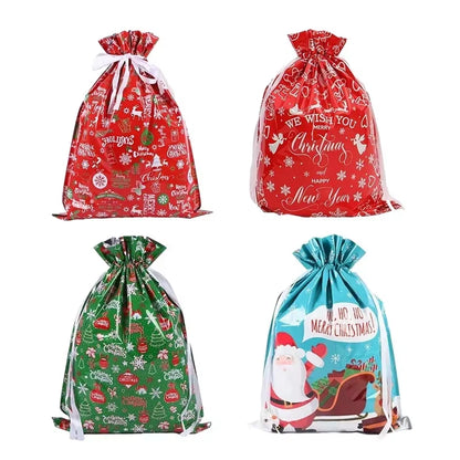 Elevate Your Holiday Spirit with 5PCS Christmas Drawstring Foil Gift Bags - Perfect for Presents and Party Favors!