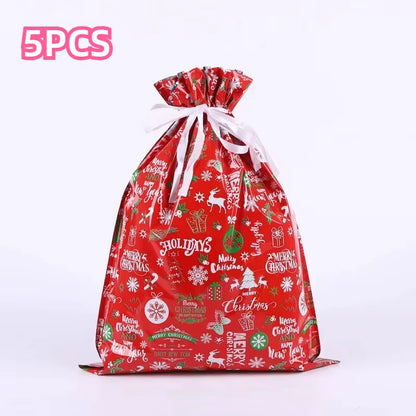 Elevate Your Holiday Spirit with 5PCS Christmas Drawstring Foil Gift Bags - Perfect for Presents and Party Favors!