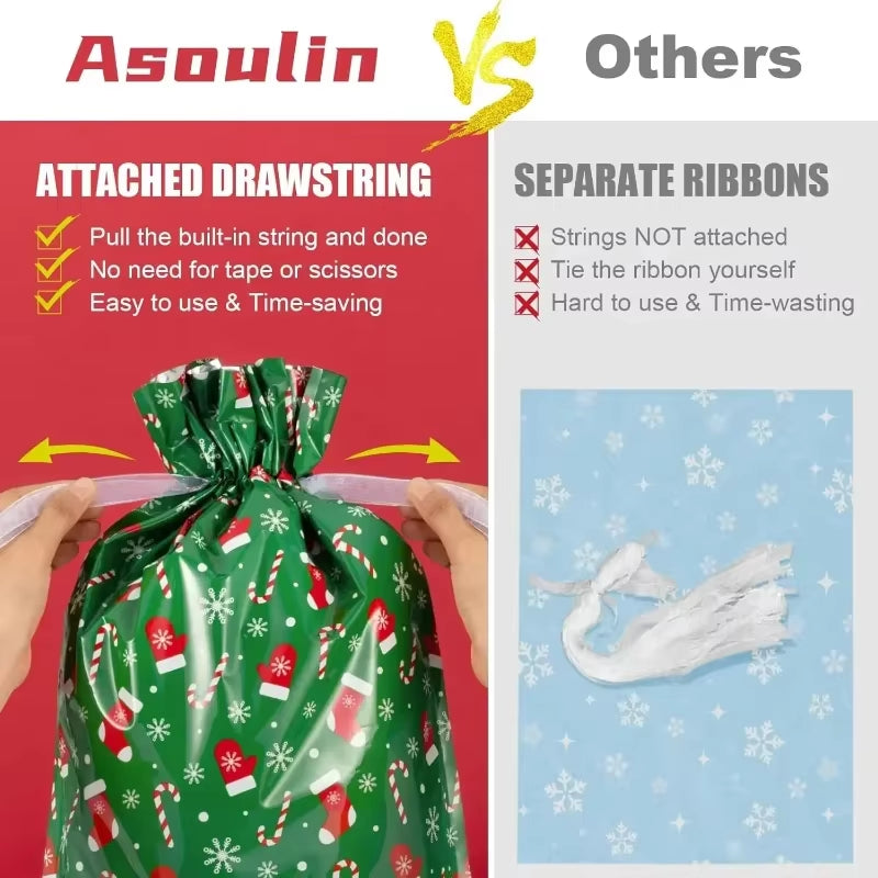 Elevate Your Holiday Spirit with 5PCS Christmas Drawstring Foil Gift Bags - Perfect for Presents and Party Favors!