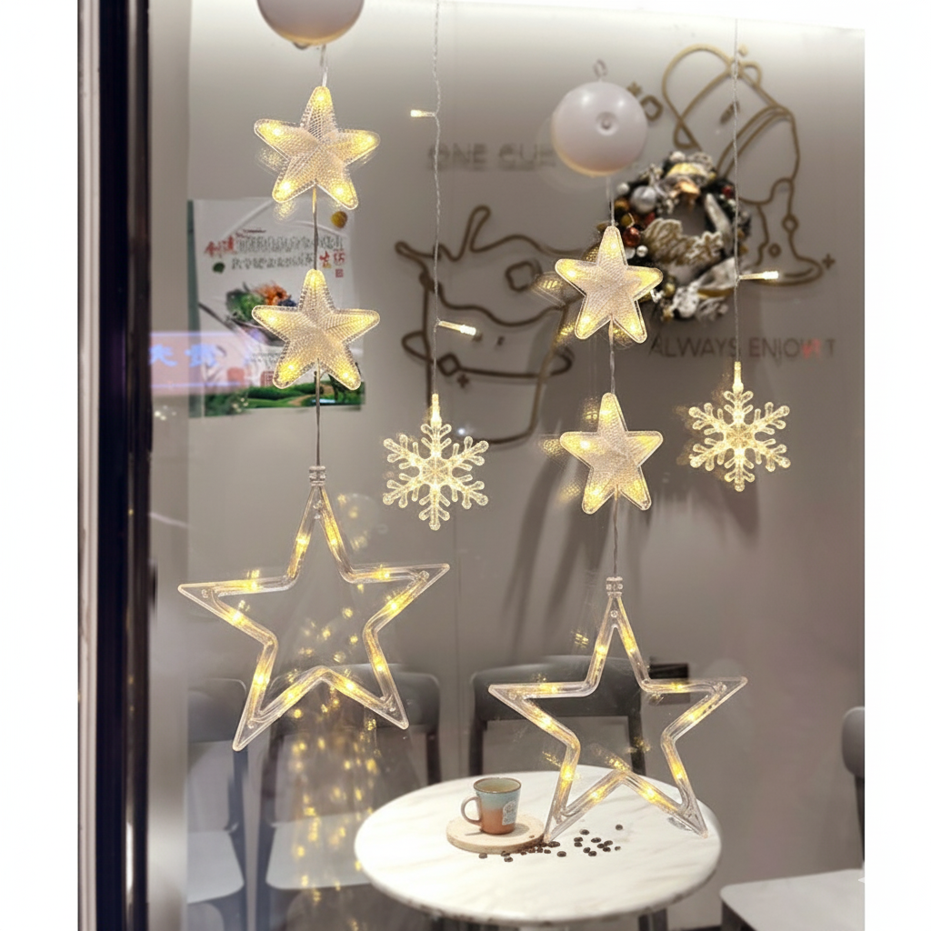 3-Piece Warm Glow Christmas Star & Snowflake LED Window Lights