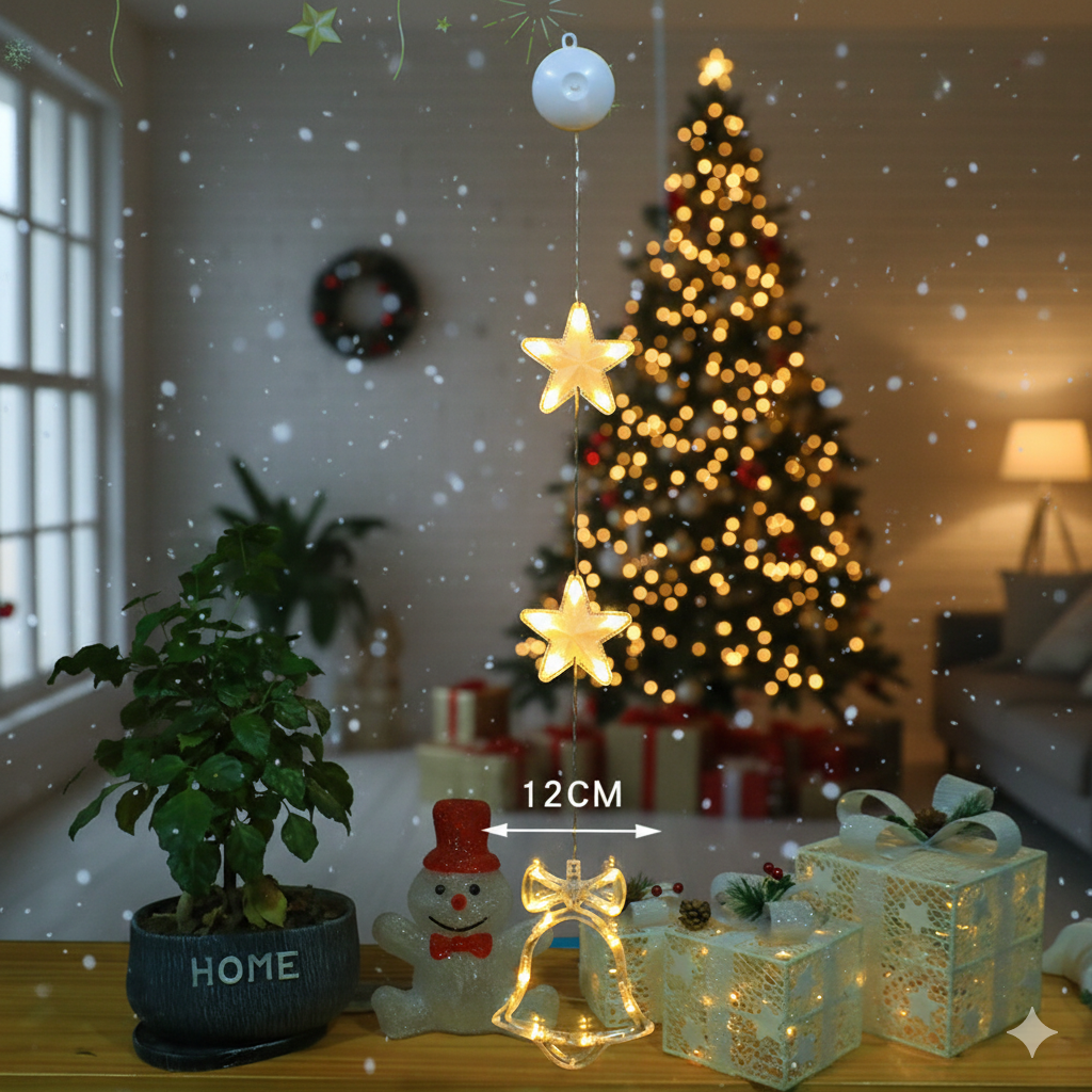 3-Piece Warm Glow Christmas Star & Snowflake LED Window Lights