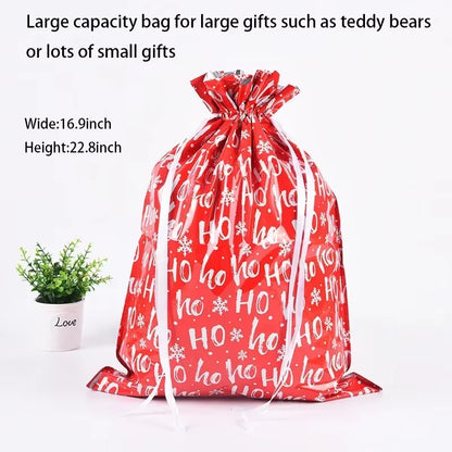 Elevate Your Holiday Spirit with 5PCS Christmas Drawstring Foil Gift Bags - Perfect for Presents and Party Favors!